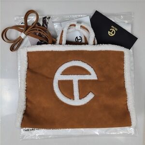 Telfar Tan and Cream Shearling Tote